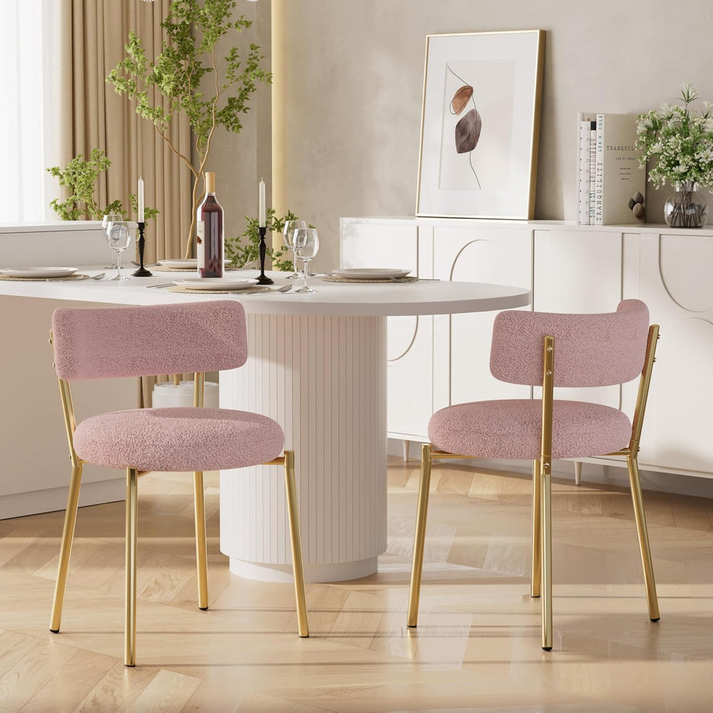 Boucle Dining Chairs Set of 2, Modern Round Upholstered Dining Chairs, Curved...