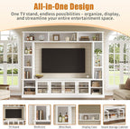 Merax 95" Entertainment Center for TVs up to 80", All-in-One TV Stand with Bookshelves & Storage Cabinets & Tempered Glass Doors & Adjustable Shelves, Modern Living Room Wall Unit Media Console, White