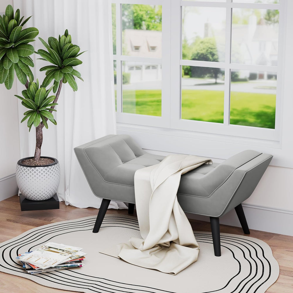 Andeworld Upholstered Tufted Small Cute Bench Ottoman for Entryway Foyer Bath...
