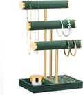 3 Tier Bracelet Holder Display - Detachable T Bar Dark Green Velvet Bracelet Holder, Jewelry Holder Organizer for Bracelet, Necklace, Watches, Rings