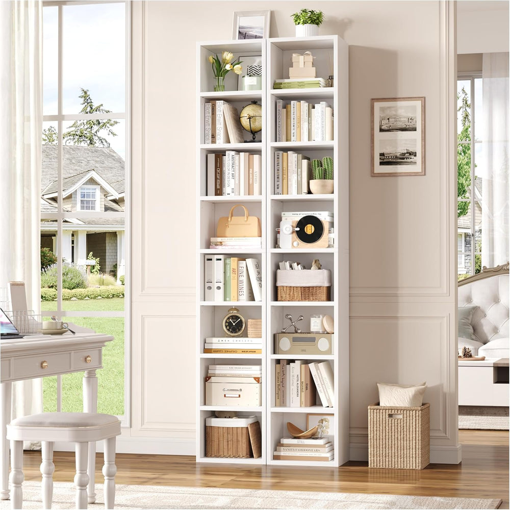 FOTOSOK White Bookshelf 8-Tier Narrow Bookshelf, 11.6 X 9.3 X 70.9 Tall CD DV...