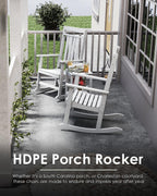 GREENVINES Outdoor-Rocking-Chairs-Set-of-2 | HDPE Plastic | Patio Rockers | Porch Rocker Chair | Oversized | High Back | Big & Tall | White