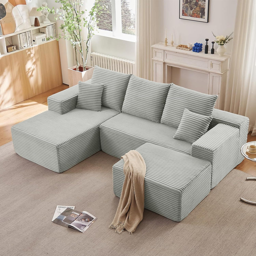 Lakifun 107" L-Shape Sofa with Ottoman, Modern Modular Sectional Comfy U...