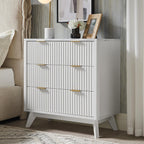 T4TREAM Fluted 3 Drawers Nightstand, Oversized Extra Large Modern Side Table with Faux Marble Top, End Table Bedside for Bedroom, Living Room, Curved Profile Design, Solid White