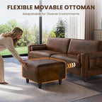 Vesgantti 100" PU Faux Leather Couch with Movable Ottoman, Large 2 Seater L Shaped Leather Sectional Sofa with Side Pocket, Comfy Mid Century Modern Modular Sofa for Living Room, Apartment, Cocoa