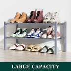 Smiry Shoe Rack, 2 Tier Bamboo Shoe Organizer, Stackable Free Standing Wooden Shoe Storage Shelf for Closet, Entryway, Front Door Entrance, Grey
