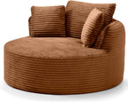 Oversized Round Chair Lounge Chaise Indoor, 53.5" Upholstered Corduroy Deep Seat Single Cloud Sofa Chair, Fluffy Modern Large Circle Boneless Sleeper Sofa for Living Room, Bedroom, Orange