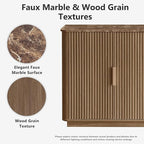 win2win 63" Fluted Sideboard Buffet Cabinet with Faux Marble Top, Mid Century Modern Credenza with Storage, Wood Media TV Console Accent Cabinet for Living Room Kitchen Hallway, Walnut