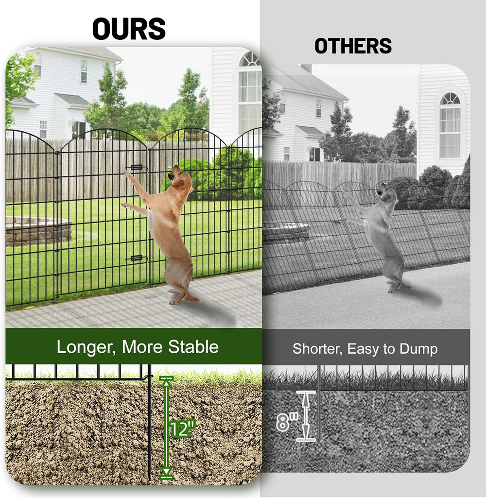Metal Garden Fence with Gate 48 in x 12.7 ft, No-Dig Outdoor Dog Fence