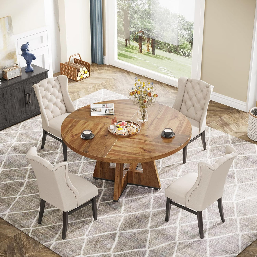 Tribesigns Farmhouse Dining Table, 47 Inch Round Dinner Table for 4, Rustic R...