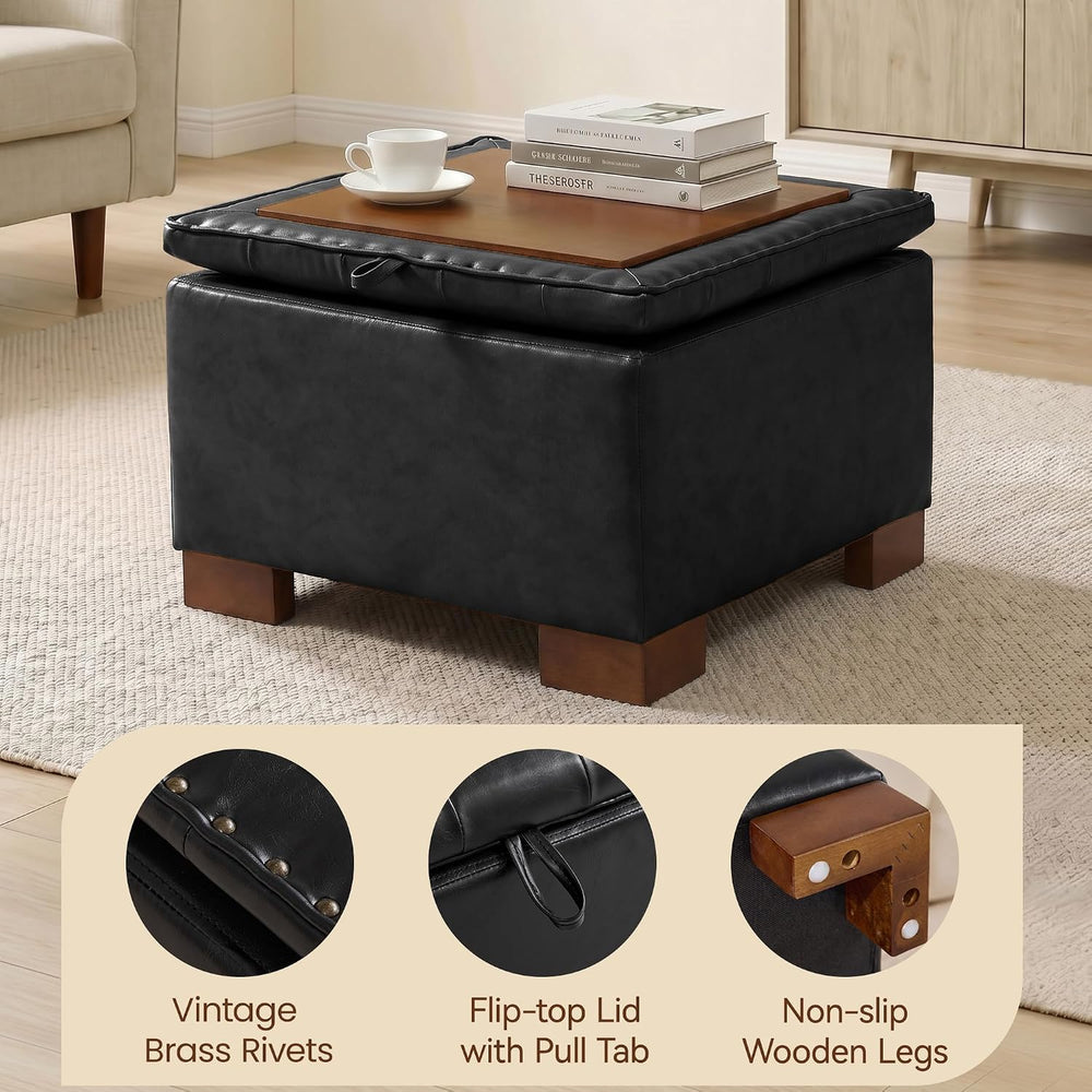 24 Inch Square Storage Ottoman Coffee Table, Modern Tufted Upholstered Ottoma...