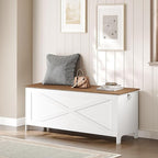 47.2" Toy Chest, Sturdy Entryway Storage Chest with Safety Hinge, Retro Toy Box, Wooden Look Accent Furniture for Living Room, Bedroom, White+Walnut SCBZ48801