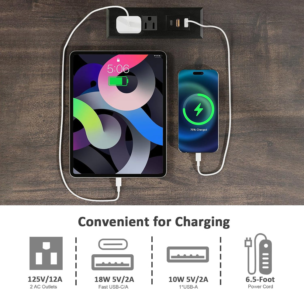 REDAYFUR 24" Tall End Table with Fast Charging Station, Square Side Tabl...