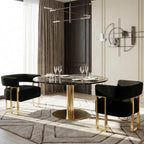 STHOUYN Modern Black Boucle Dining Chairs Set of 2 with Gold Metal Legs, Mid Century Barrel Kitchen Chairs Set, Upholstered Accent Armchairs Dining Room Set, Living Room, Apartment (Black, 2pcs)