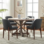 VKNOW Modern Dining Chairs Set of 4, Faux Leather Kitchen Chairs with Wood Legs, Upholstered Side Chair for Kitchen Dining Room, Black