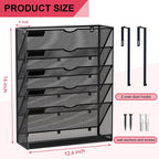 6-Tier Hanging File Organizer Office Cubicle Accessories for Work Organizer Wall Mount File Holder for Mails Folders Papers Magazine Organization, Black