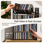 3-Tier CD Holder for 120 CDs, Wooden and Metal CD Storage Rack For DVDs | Top Shelf Shows Favorite Album Art, Open Tiers Keep CDs and DVDs Sorted For Retro Music Corners