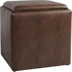HomePop 17.5" Storage Ottoman with Tray Top - Brown Faux Leather