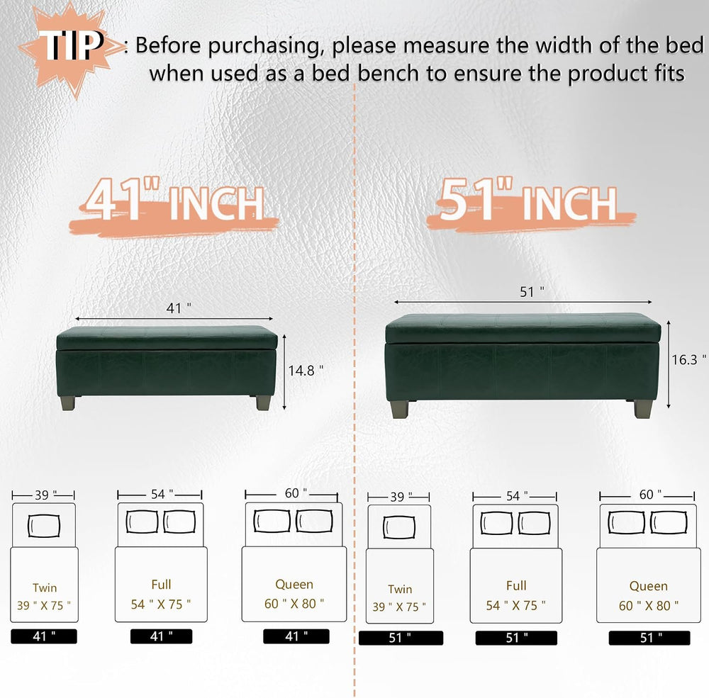 51 Inch Storage Ottoman, Storage Bench with Safety Hinge, Upholstered Synthet...
