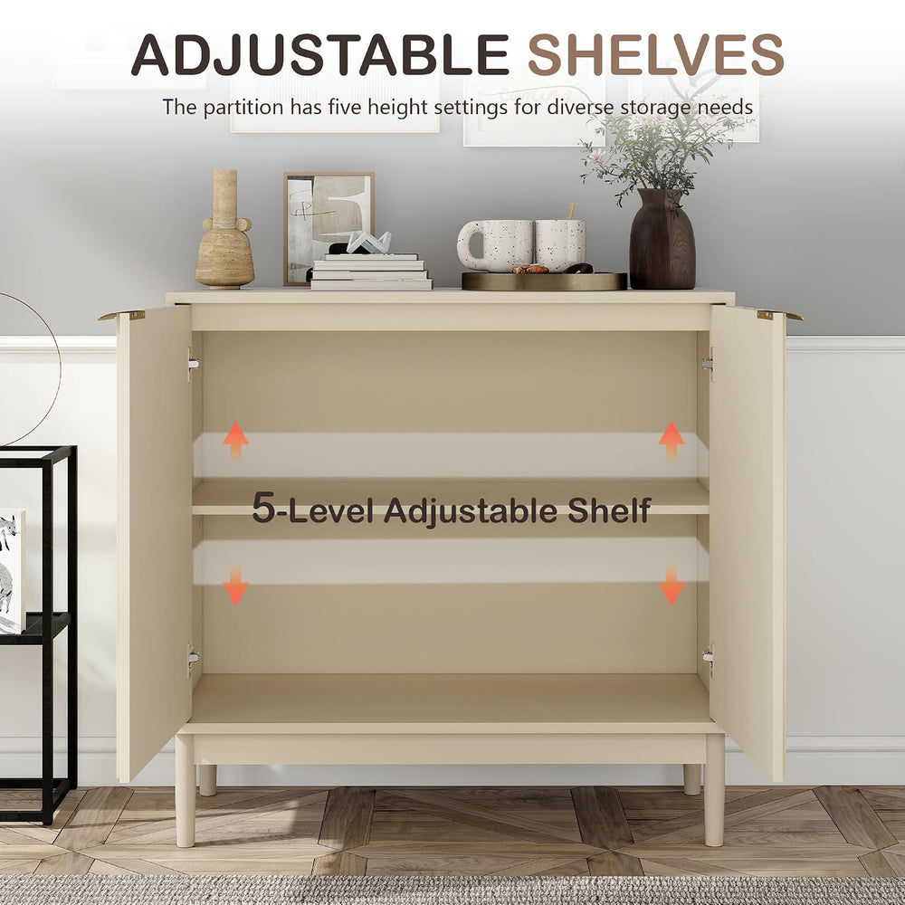 Fluted Buffet Cabinet with Storage, Small Accent Cabinets, Beige