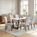 Furniliving Upholstered Dining Chairs Set of 6 - Line Fabric Modern Farmhouse Kitchen Chairs, High-Back Dining Room Chairs with Wooden Legs for Kitchen Dining Room Living Room.Light Grey