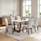 Furniliving Upholstered Dining Chairs Set of 6 - Line Fabric Modern Farmhouse Kitchen Chairs, High-Back Dining Room Chairs with Wooden Legs for Kitchen Dining Room Living Room.Light Grey