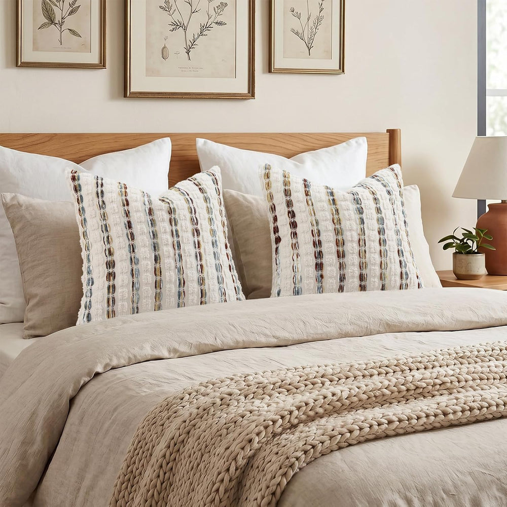 decorUhome Tufted Stripe Throw Pillow Covers 20x20 Set of 2 Blue Rust