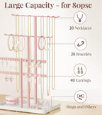 pickpiff Jewelry Holder Organizer, 12.5'' Tall Sturdy Metal Stand, 3-Tier Jewelry Hanger for Necklace, Earring, Bracelet, Ring, for Display and Storage, Aesthetic Room Decor, Pink