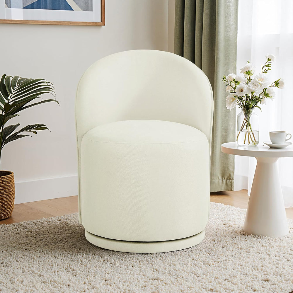 360° Swivel Dining Chair, Fabric Barrel Accent Chair, Beige | Modern Upholste...