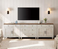 WAMPAT Farmhouse TV Stand for 100 Inch TV, 3-in-1 TV Console Table with 5 Drawers and 4 Doors, Entertainment Center, Kitchen Sideboard Buffet Cabinet for Dining Room, Rustic White