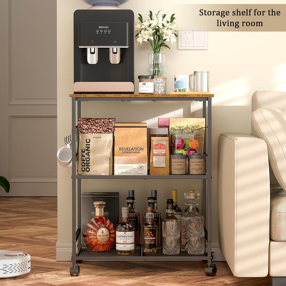 ThreeHio Rolling Kitchen Microwave Cart, 3 Tier Microwave Table Stand with St...