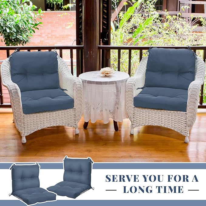 Geetery Outdoor Chair Cushions Set of 4 for Patio Lawn Furniture Wicker Rocking Dining Chairs 42x21x4 Inch High Back Seat Pads Replacement with Ties Weather-Resistant Fade-Resistant Indoor(Blue Gray)