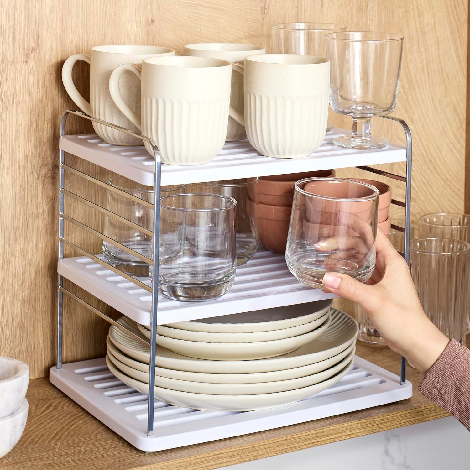 YouCopia UpSpace Cabinet Box Organizer, Adjustable Kitchen Pantry Shelf for Plastic Wrap and Foil Storage, Large Premium Edition