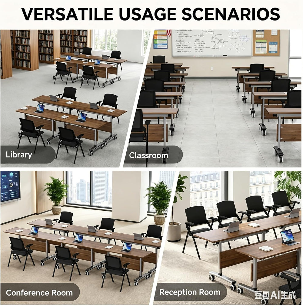 Folding Conference Table with Wheels, 47" Mobile Training Table, Flip To...