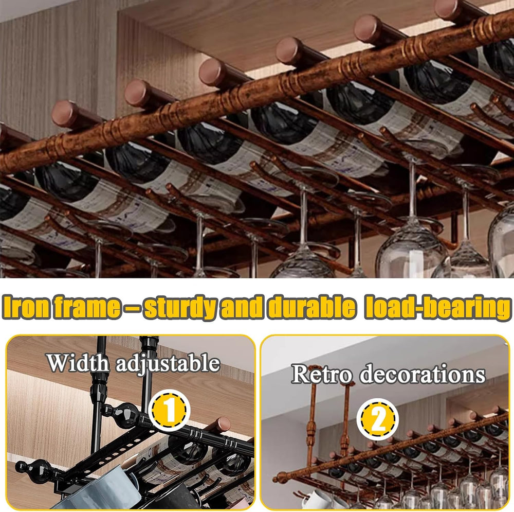 Suspended Ceiling Wine Rack,Hanging Wine Glass Holder 80x30cm,Gold | Industri...