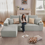 107" Cloud Sectional Couch with L-Shape Chaise, Modern Modular Comfy Sofa with Deep Seat, Upholstered Corduroy Couches Sleeper Chaise Longue for Living Room Bedroom, No Assembly Required, Grey