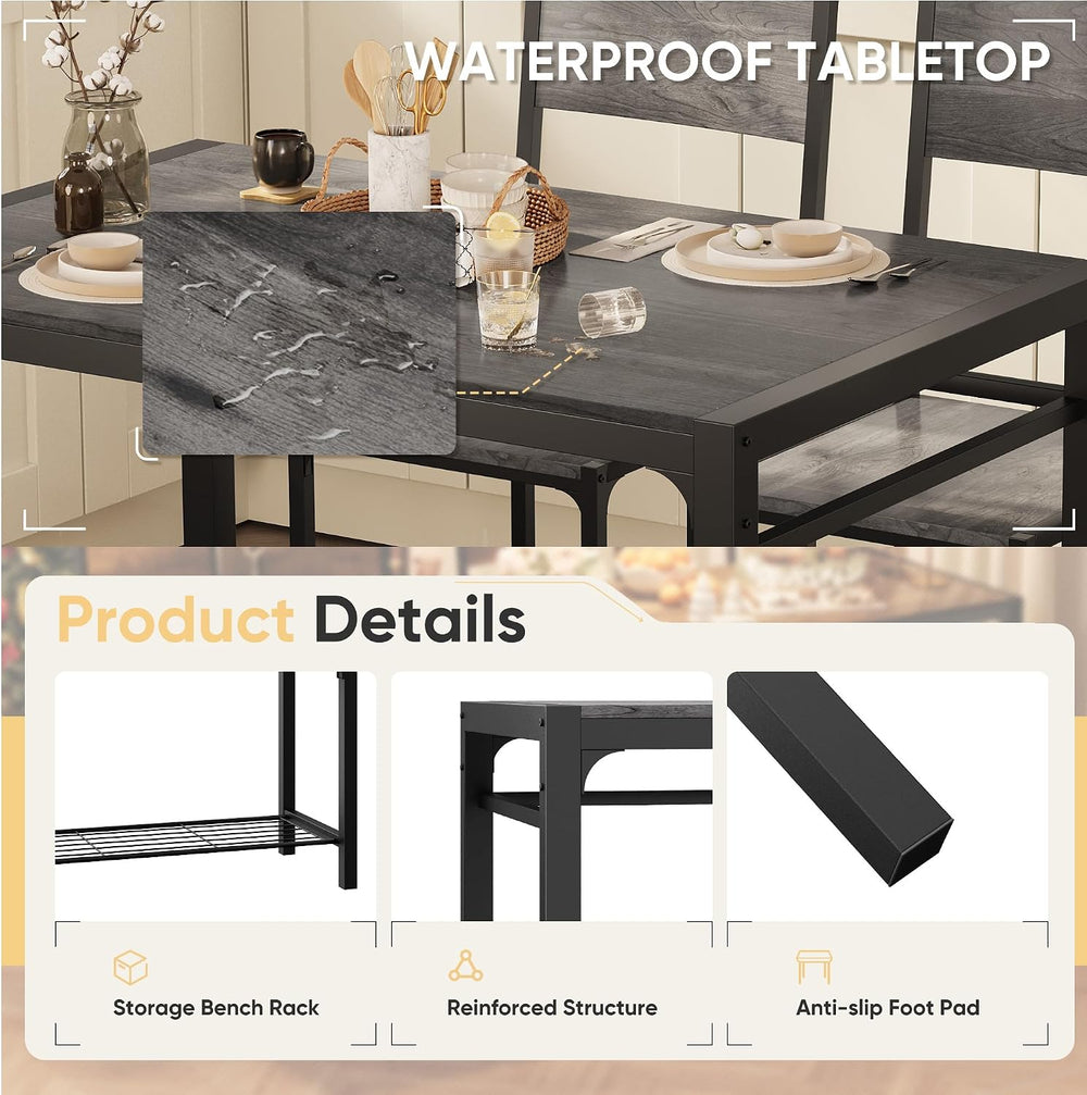 Shahoo Kitchen Table and 2 Chairs for 4 with Bench | 4 Piece Dining Sets for ...