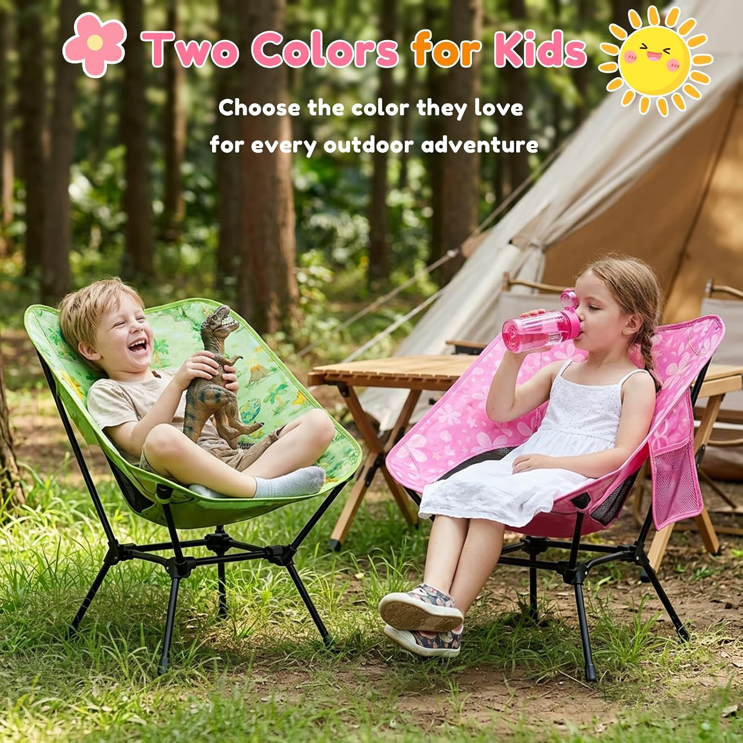 Kids Camping Chair, Foldable, Flowers | Lightweight, Carry Bag, Heavy Duty, Portable, Indoor & Outdoor Use