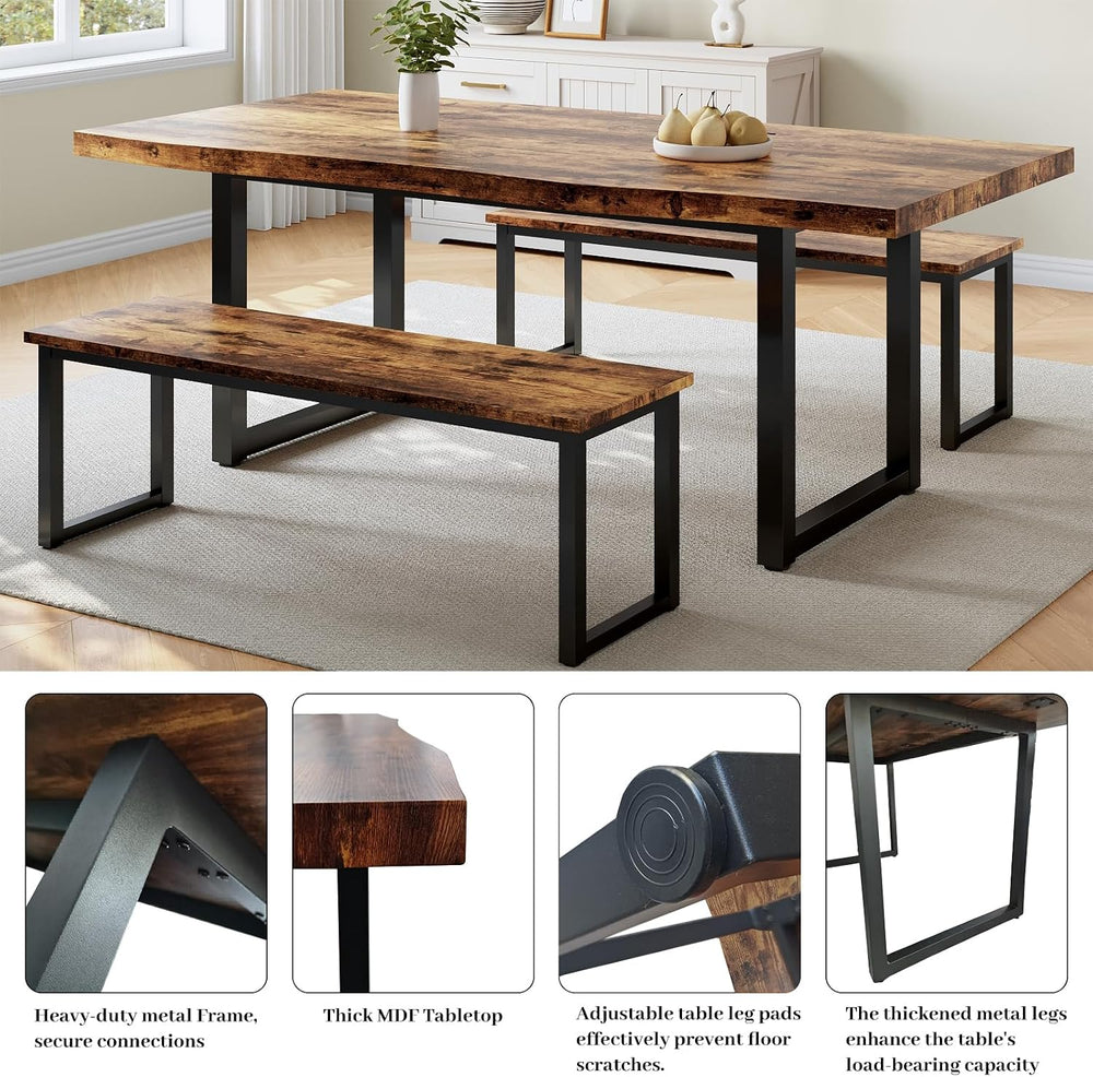 HIPIHOM 63" Dining Table with 2 Benches, Modern Kitchen Table and Chairs...