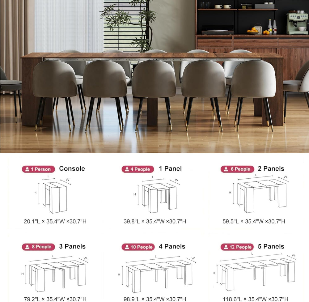 Extendable Dining Table, Transformer Extra Console Table for 1-12 People, Fol...