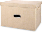 Large Linen Fabric Foldable Storage Bins with Removable Lid and Handles, Washable Storage Box Organizer Containers Baskets Cube with Cover for Bedroom,Closet,Office,Nursery (Khaki, XXL)