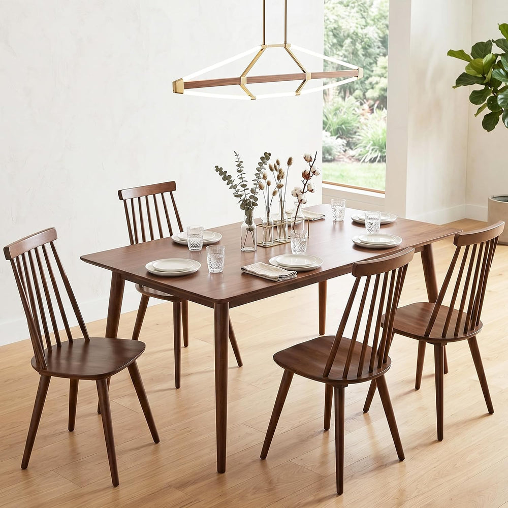 DUHOME Walnut Windsor Wooden Dining Chairs Set of 4, Wood Dining Room Chair S...