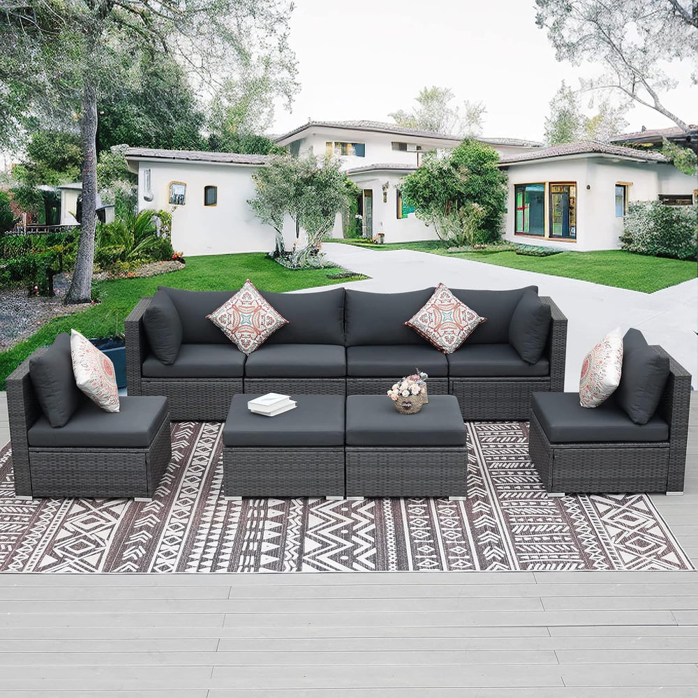 NICESOUL Modern Luxury All-Weather Outdoor Wicker Ottoman Set of 2, 500 Lbs A...