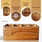 Dstuff Large Kitchen Utensil Holder Organizer for Counter or Countertop, Wooden Storage Container for Cooking and Silverware, Acacia Rustic Wood (4 Compartments)