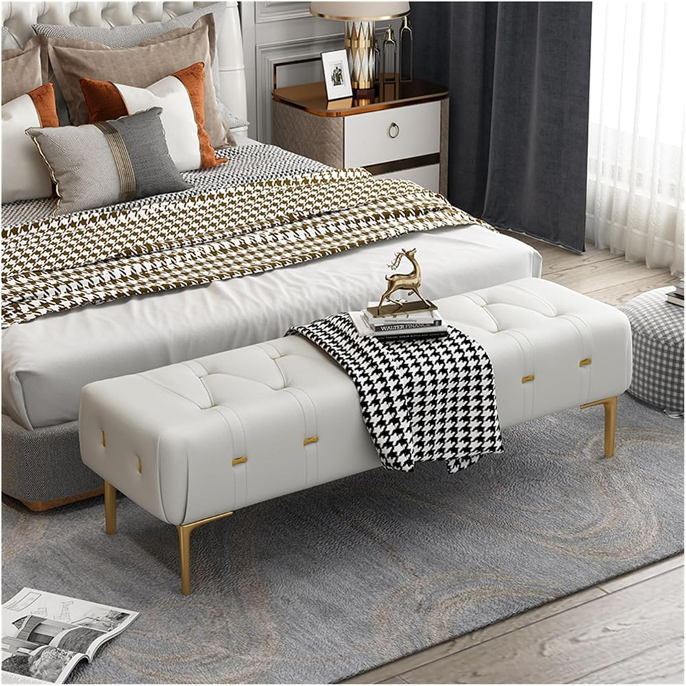 Modern Upholstered Tufted Bench with Padded Seat, Footrest Foot Stool with St...
