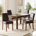 Dining Chairs Set of 4, Modern Dining Room Chairs with Wooden Legs, Faux Leather Upholstered Kitchen Farmhouse Parsons Chairs for Restaurant & Cafe- Dark Brown