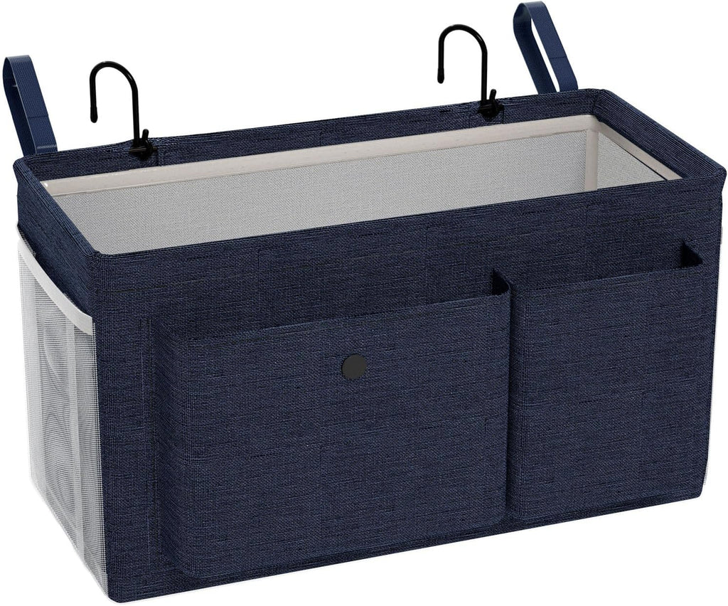 Bedside Caddy Bedside Organizer with Fixed Straps & Water Bottle Holder, Bunk Bed Caddy ideal for Home, Dorm, Hospital, Crib, Versatile Bedside Storage Solution (Navy)