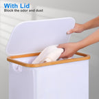 efluky Slim Laundry Basket with Lid, Narrow Laundry Hamper with Removable Bag, Skinny Dirty Clothes Basket with Bamboo Handles for Bathroom, Bedroom & Laundry Room, 75L White