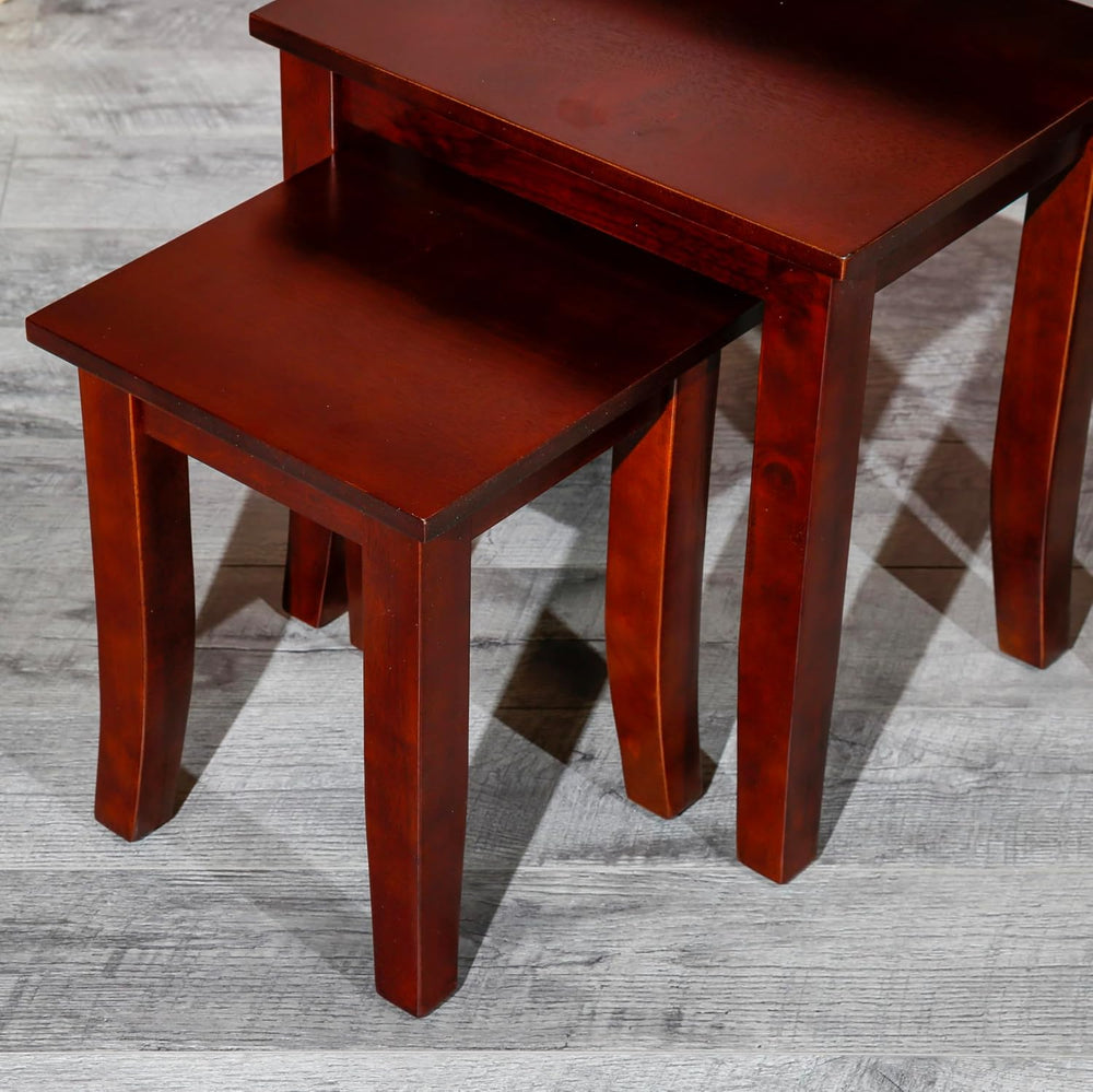 3-Piece Cherry Nesting Tables, Space-Saving Furniture Set, Ideal for Apartmen...