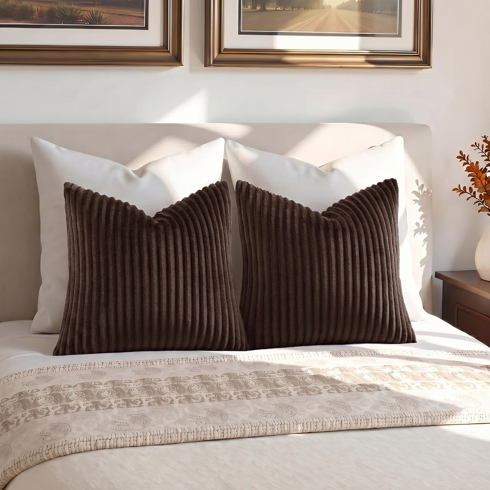 Simmore Fall Soft Brown Flannel Throw Pillow Covers 26X26 Set of 2
